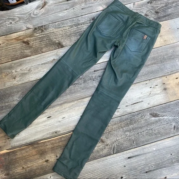 Notify Genuine Leather Skinny Pants Made in Italy Emerald Green - Picture 7 of 11
